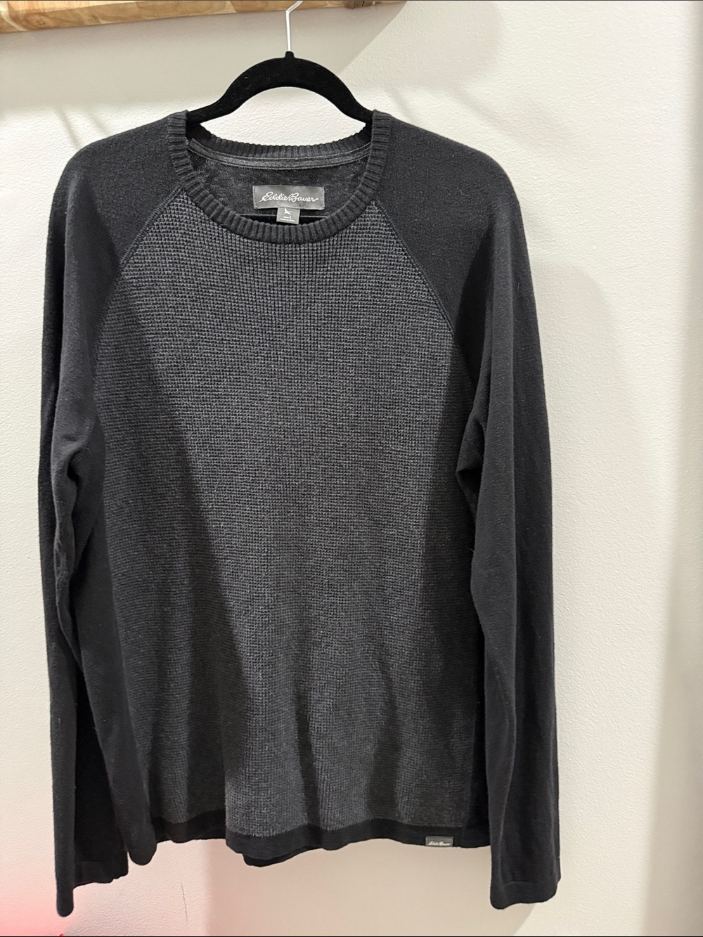 Eddie Bauer Men's Dark Charcoal Waffle-Knit Crewneck Sweater